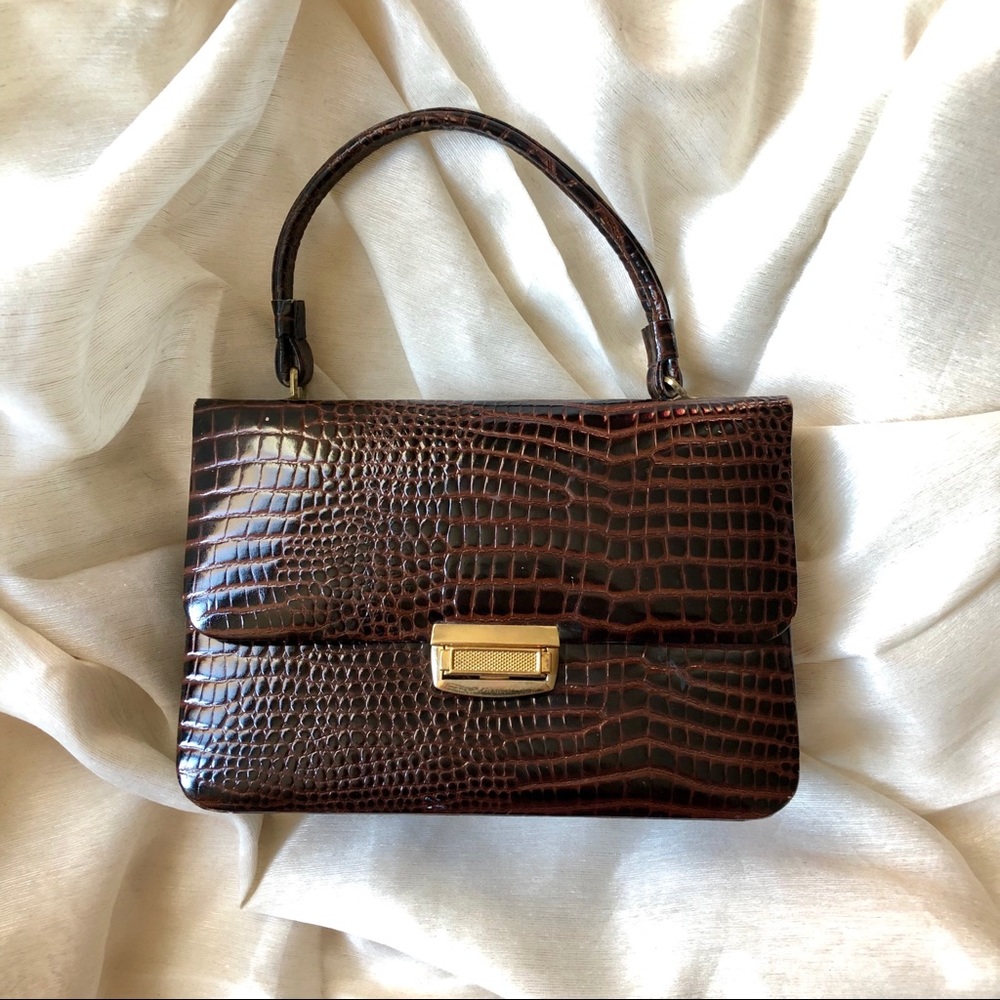 Elegant Brown Crocodile-Embossed Mini Bag